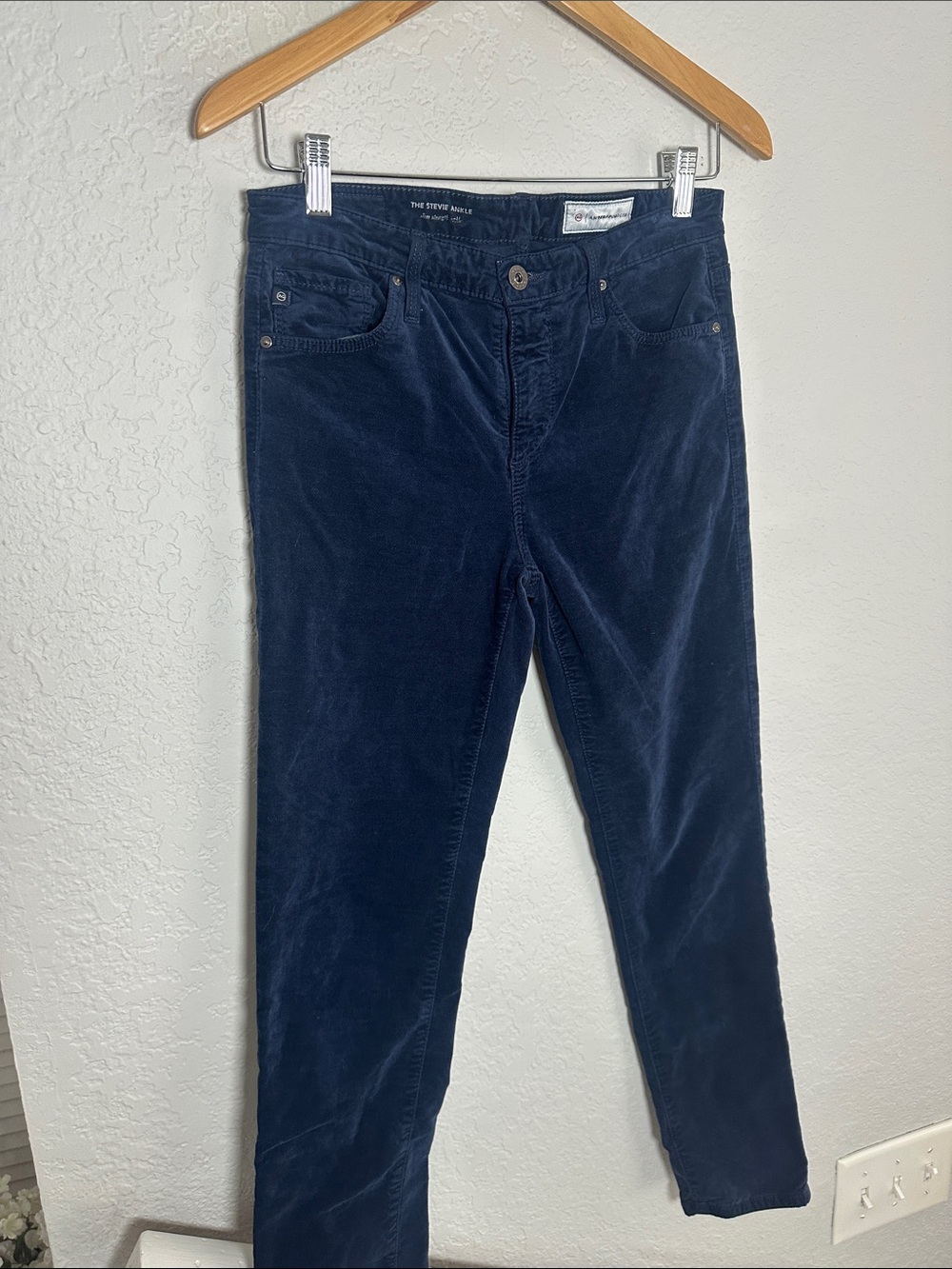 AG Adriano Goldschmied Stevie Ankle Velvet Pants Navy Blue Fall Slim Straight - Picture 3 of 7